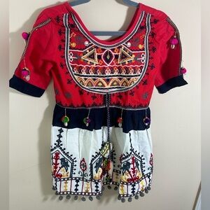 Mesmora RED YOKE AND PARROT MOTIF PANEL EMBROIDERED KEDIA NAVY BLUE size M NwT